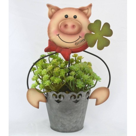 Topfstecker Schwein mit Kleeblatt
