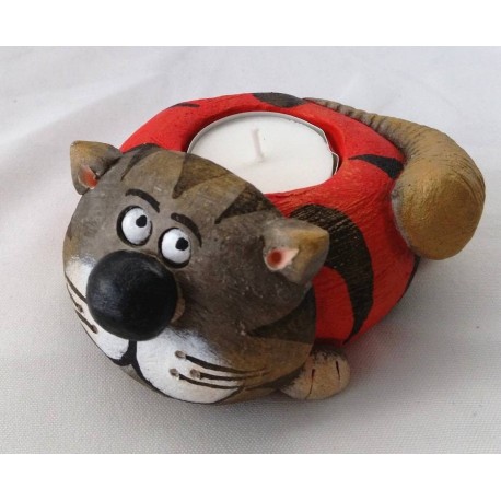 Teelichthalter Katze Mauz rot