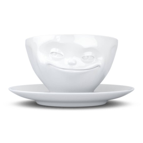 Kaffeetasse weiß 200 ml mit Gesicht grinsend