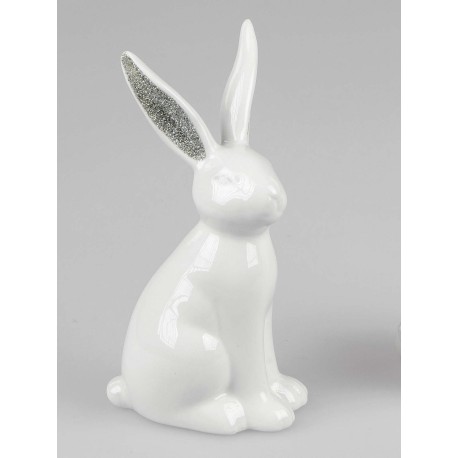 Hase Keramik weiß-silber 19 cm