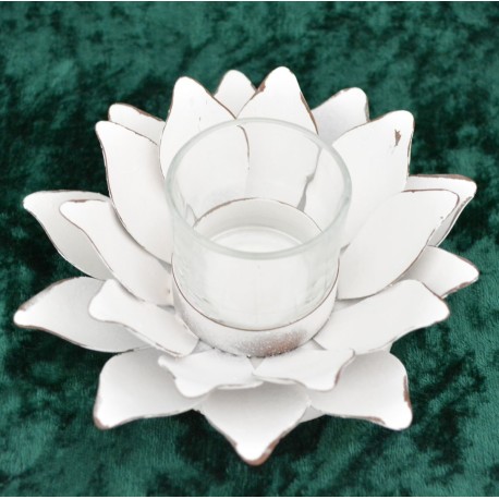 Teelichthalter Blüte weiss 12 cm aus Metall