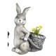 Hase grau/beige patiniert mit Korb als Pflanztopf 42 cm