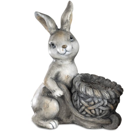 Hase grau/beige patiniert mit Korb als Pflanztopf 42 cm