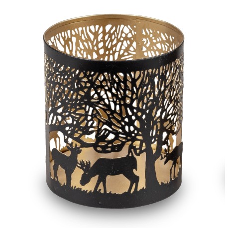 Windlicht Scherenschnitt schwarz gold 10 cm