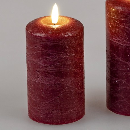 LED Kerze 7 x 10 cm bordeaux aus Echtwachs