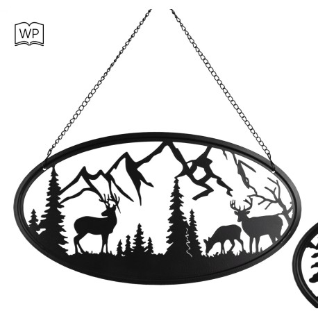 Hänger Hirsch / Wald schwarz oval