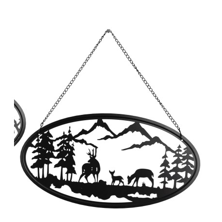 Hänger Hirsch / Wald schwarz oval