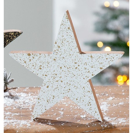 Stern 15 cm aus MDF in weiß/grau und goldenen gesprenkel