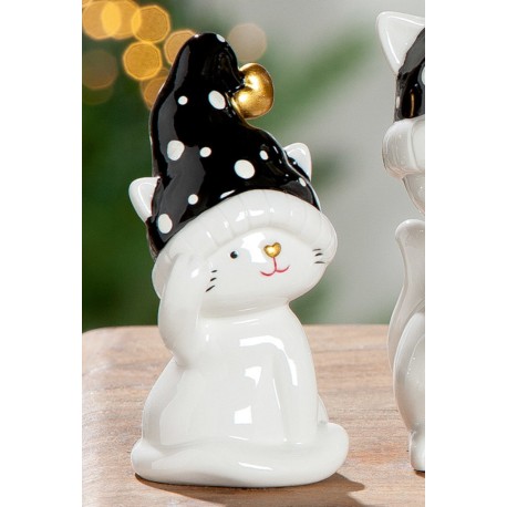 Katze sitzend mit schwarzer Mütze 9 cm