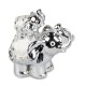 Elefant mit Kind Paerl-silber glänzend 6 cm
