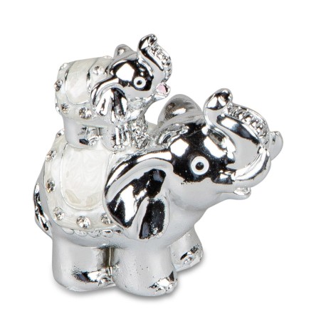 Elefant mit Kind Paerl-silber glänzend 6 cm
