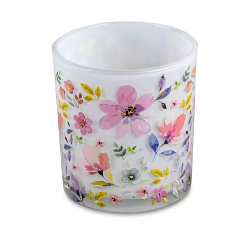 Windlicht Teelichtglas Blumenwiese 8 cm