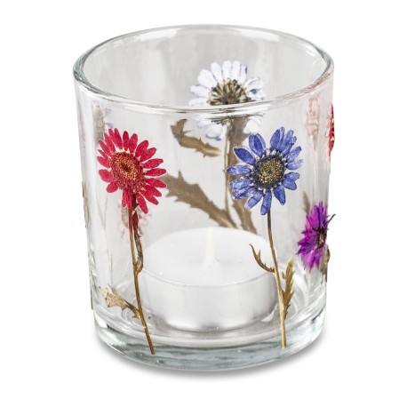 Windlicht Teelichtglas Blumenwiese 8 cm