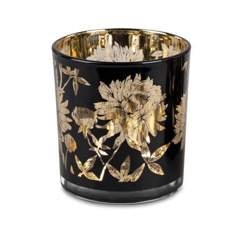 Windlicht Teelichtglas Vintage schwarz / gold 8 cm
