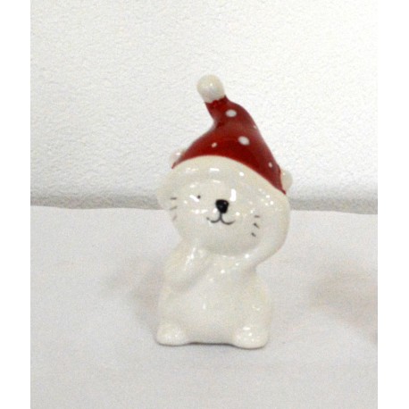 Katze sitzend mit roter Mütze 11 cm