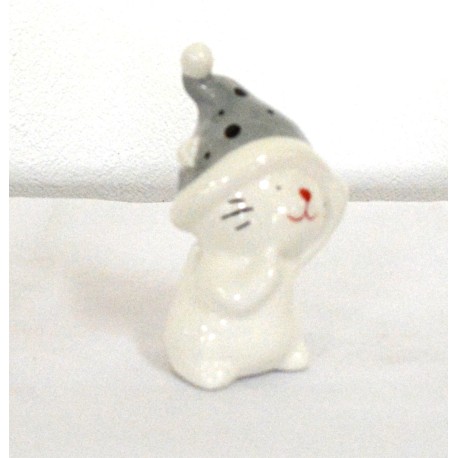 Katze sitzend mit grauer Mütze 11 cm