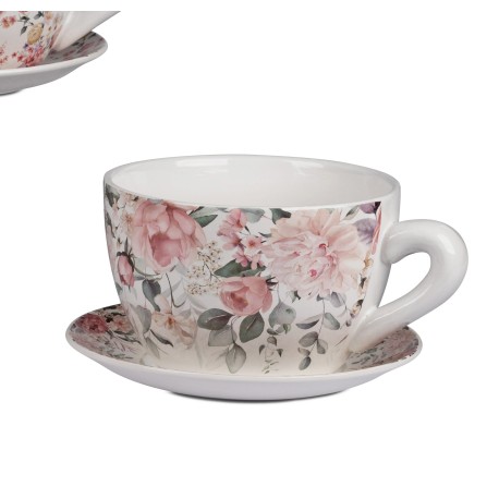 Pflanztasse aus Keramik mit Blumenwiesen bemalt