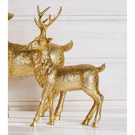 Hirsch stehend goldfarben mit Geweih 21 cm