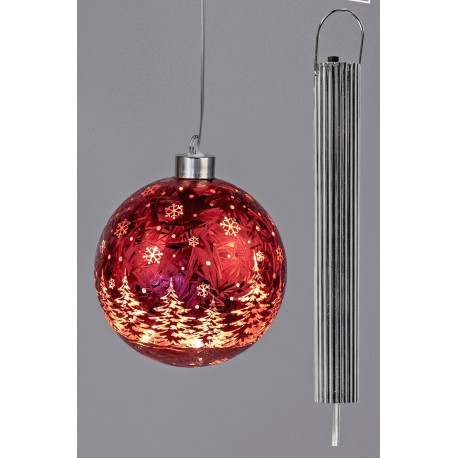 LED Deko Kugel rot mit Baummotiv zum Hängen