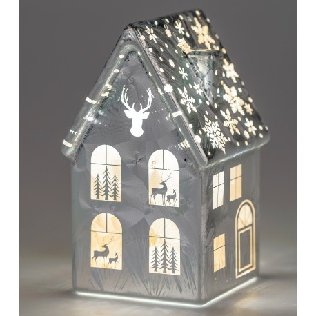 LED Haus silber mit Beleuchtung 16 cm