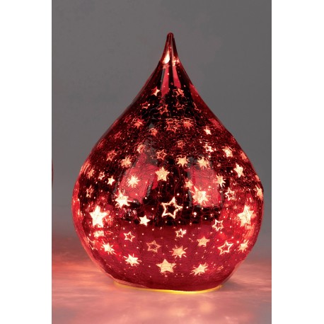 LED Deko Kugel rot 16 cm mit Sterne in Tropfenform