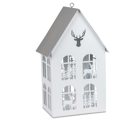 Haus weiß 14x24 cm mit Hirschen im Fenster
